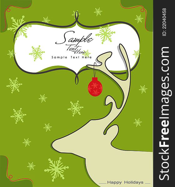 Reindeer Silhouette, snowflakes and a green background