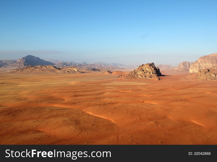 Wadi rum desert from above. Jordan