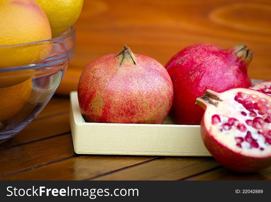 Ripe pomegranate is juicy fruit
