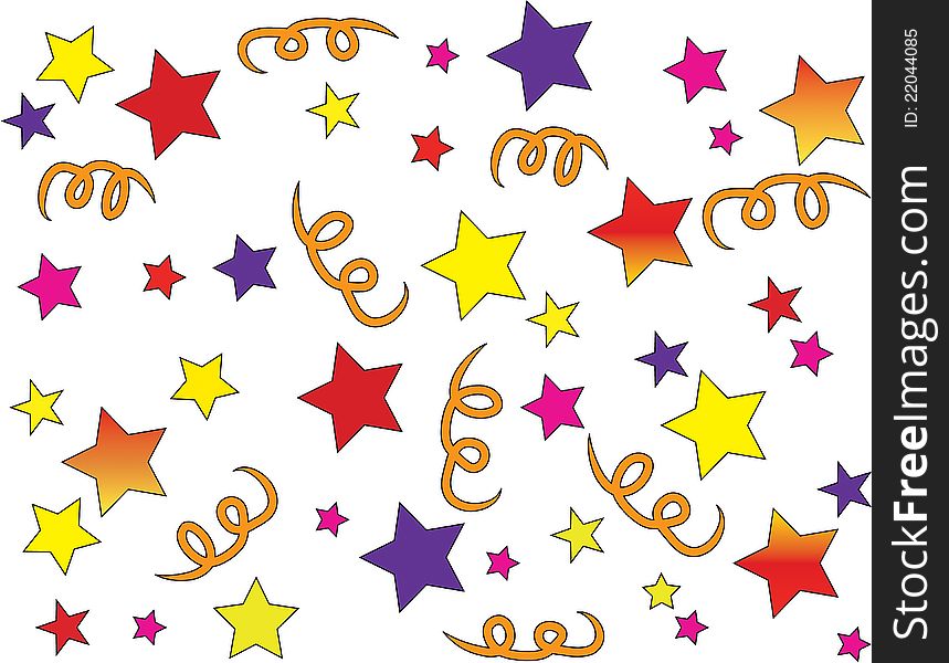 Confetti of color stars and spirals over white background. Confetti of color stars and spirals over white background