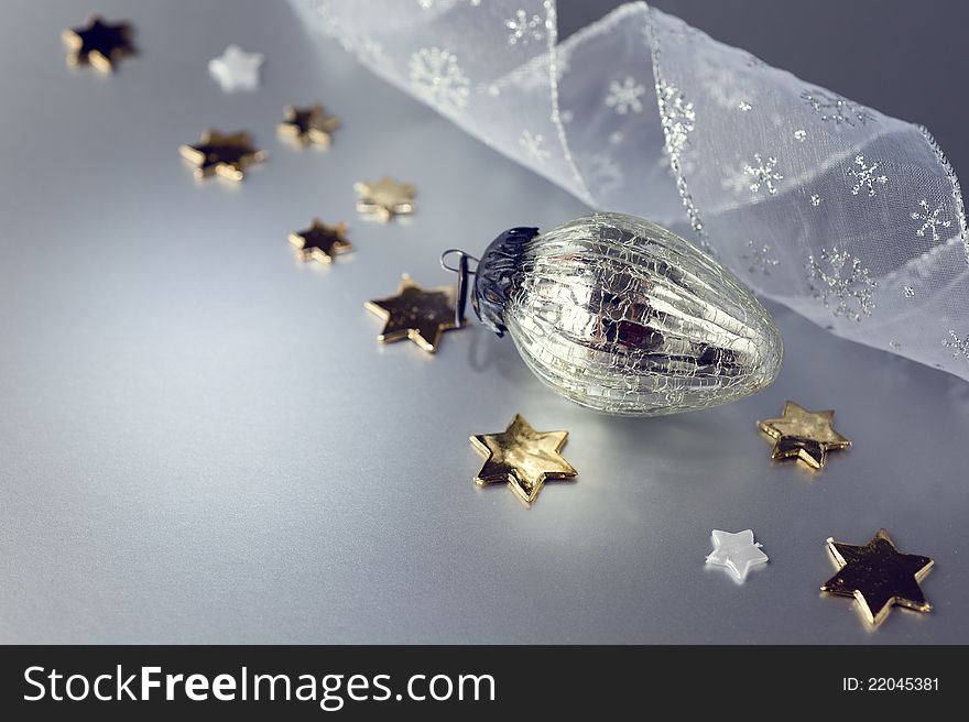 Decorations For Christmas On A Silver Background