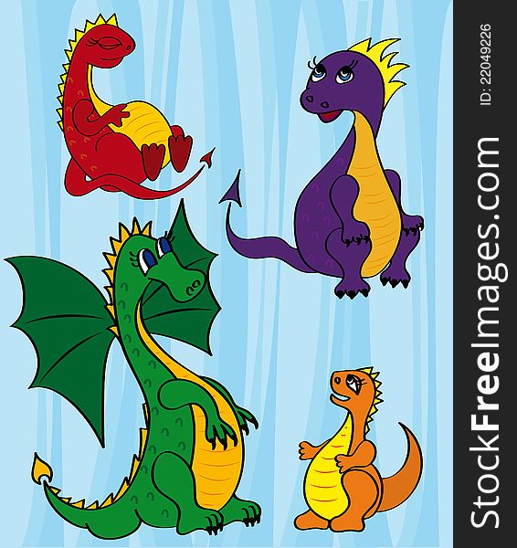 Set of cute cartoon dragons