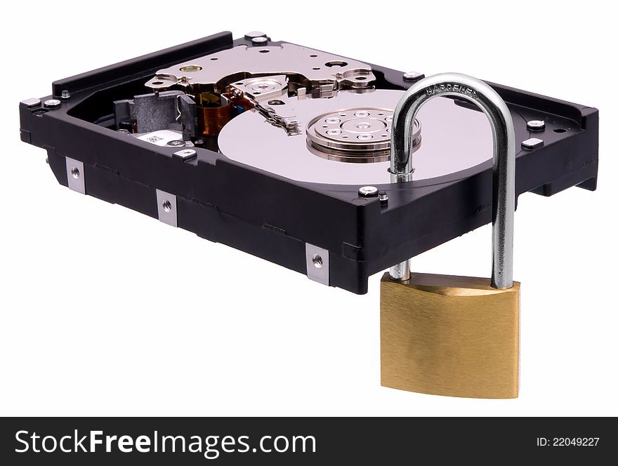 Hard disk secured by padlock. Hard disk secured by padlock