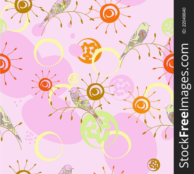 Seamless floral pattern with birds. Seamless floral pattern with birds