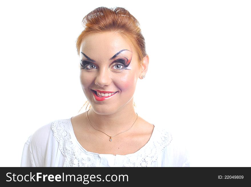 A girl with shiny, colorful make-up