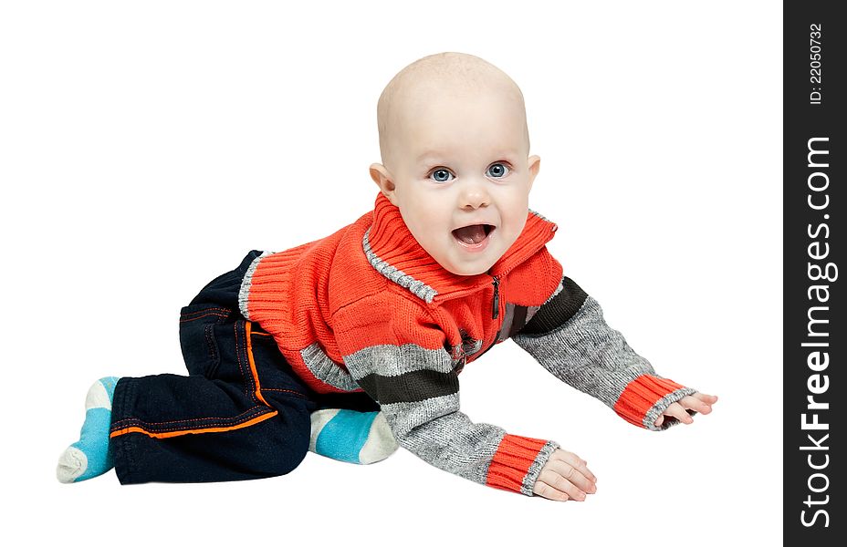 Little boy in the studio isolated on white background