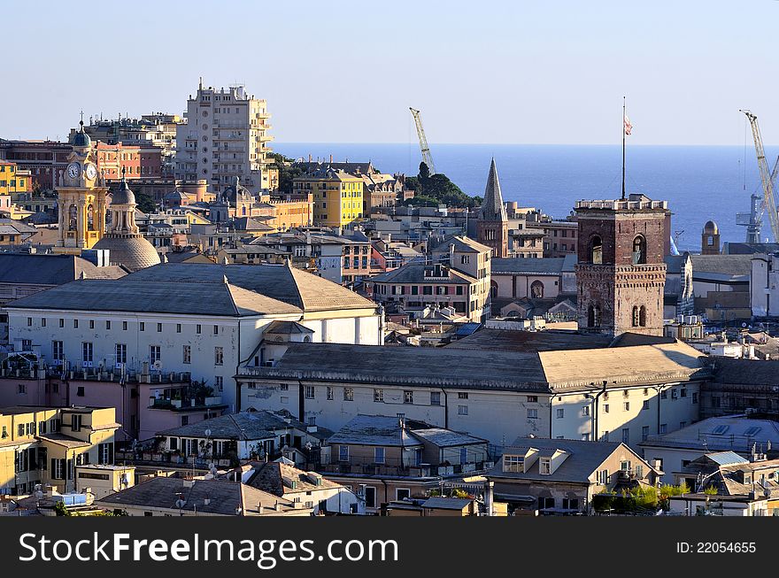 Cityscape of Genoa, seen from the castle district. Cityscape of Genoa, seen from the castle district