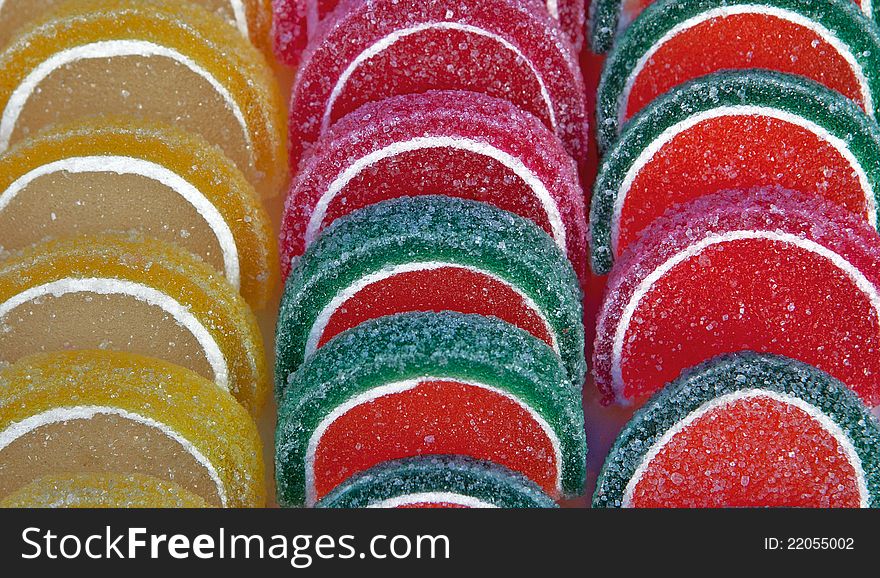 Turkish delight, shaped cakes of fruit with sugar. Turkish delight, shaped cakes of fruit with sugar