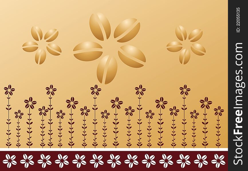 Pattern of coffee beans, flowers, plants, vector illustration. Pattern of coffee beans, flowers, plants, vector illustration