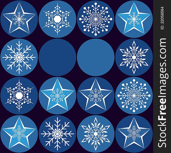 Christmas greeting card with snowflakes and star on blue background