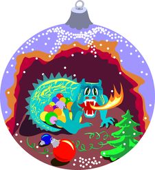 Xmas Ball With Cave Of Dragon Royalty Free Stock Image