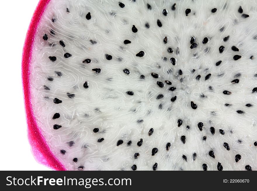 Closeup photo of fresh Dragon Fruit full of seeds