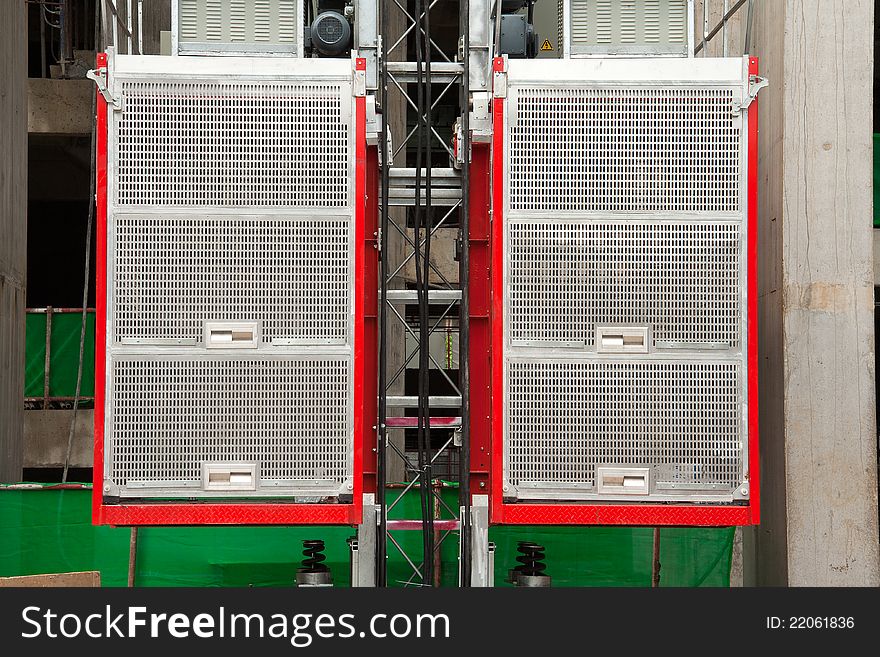 Construction hoist lift in the building