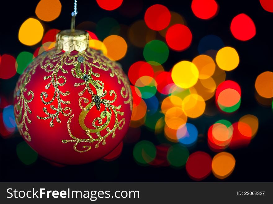 Christmas decoration on defocused lights background