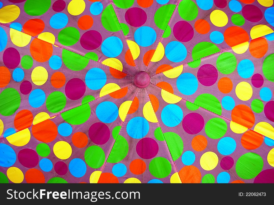 Umbrella with  colorful dots,detail. Umbrella with  colorful dots,detail