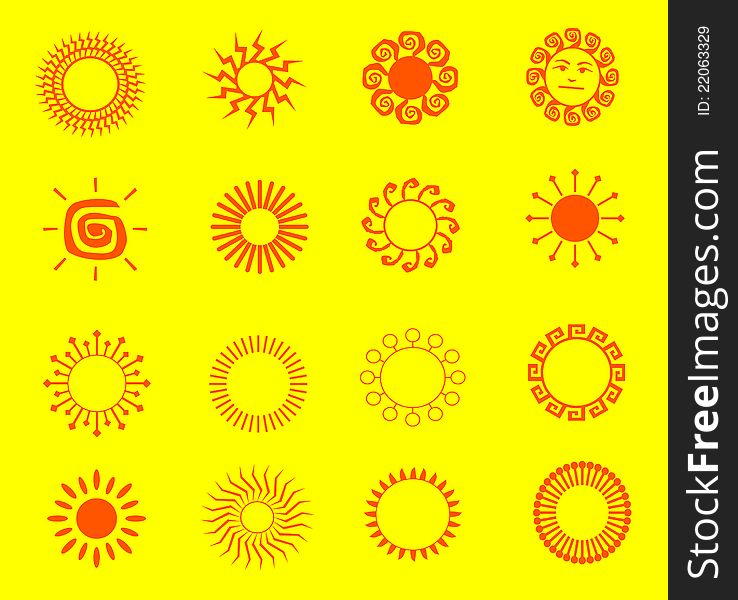 Illustrations of the sun on yellow background