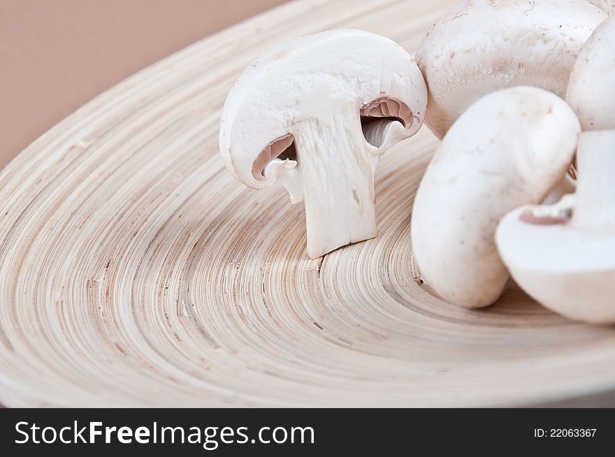 Close up of button mushrooms on plate