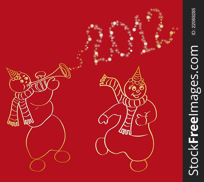 Happy dancing snowmen (Christmas background)