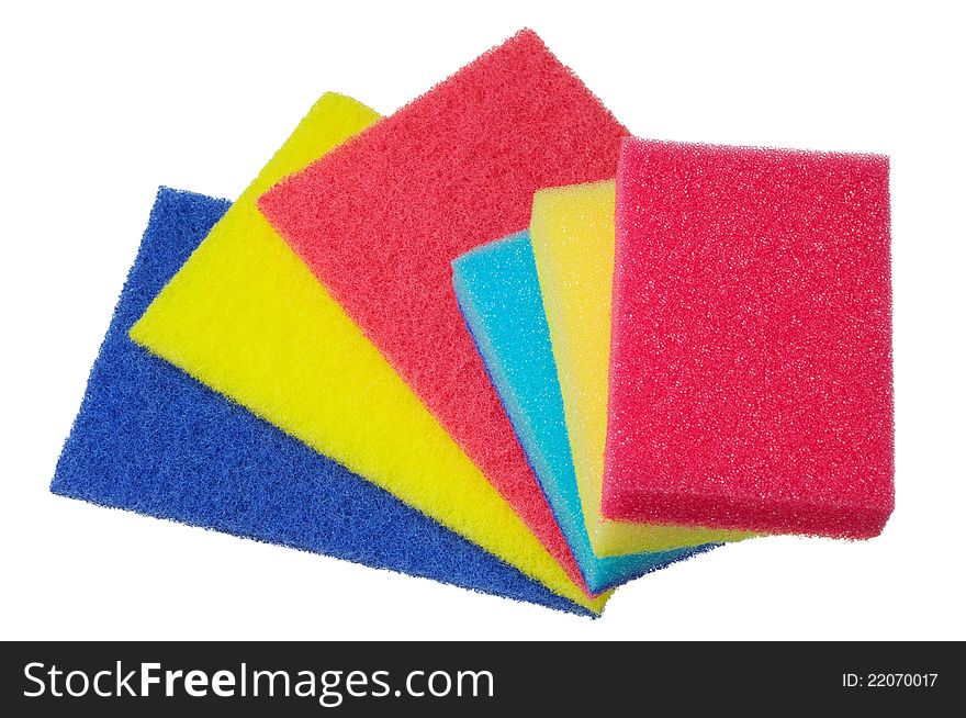 Different multi-colorful kitchen sponges
for ware washing isolated on a white background
