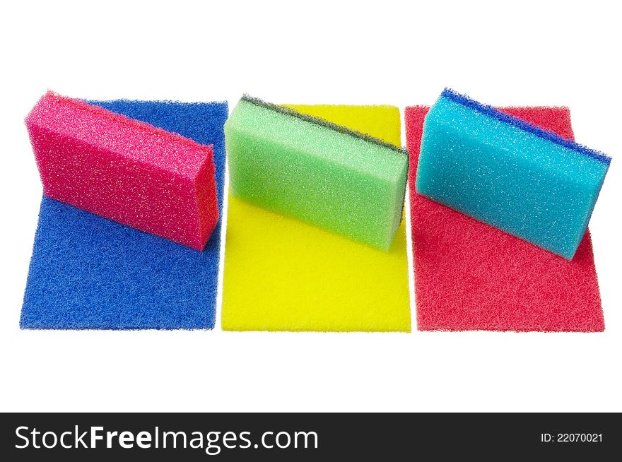 Multi-colorful kitchen sponges for ware washing isolated on a white background