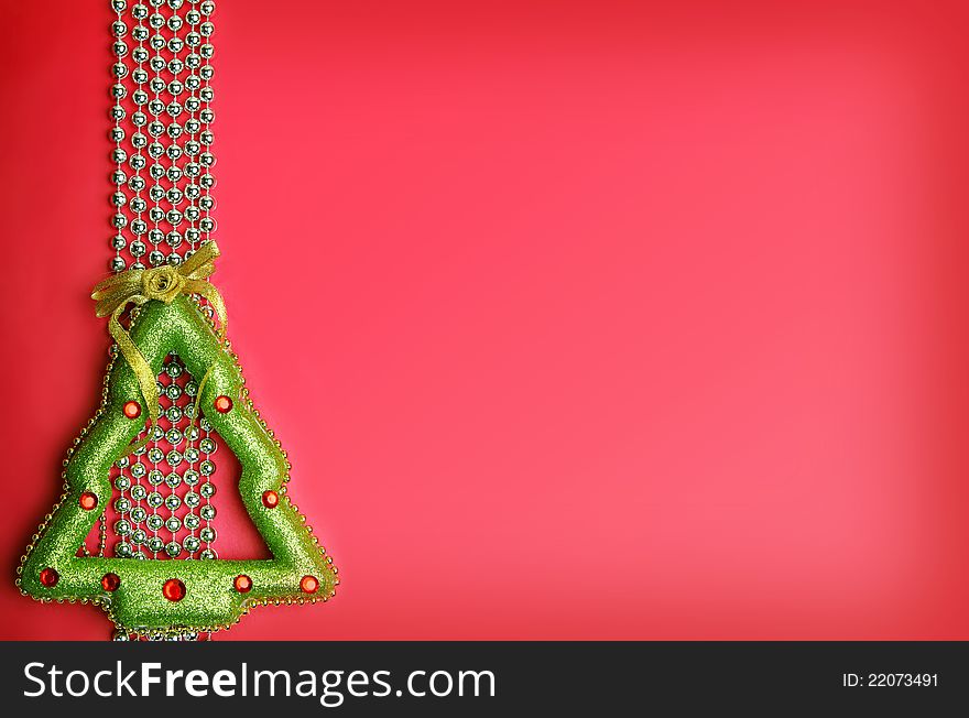 Christmas Red Background With A Green Tree