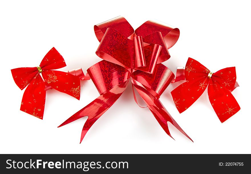 Christmas red bow on white background