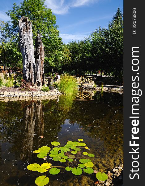 Rock Garden With A Pond In The Park Staging