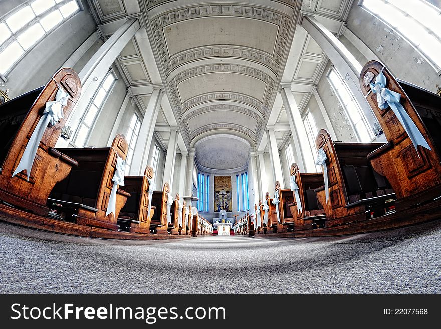 Decorated modern church interior - bratialava, slovakia