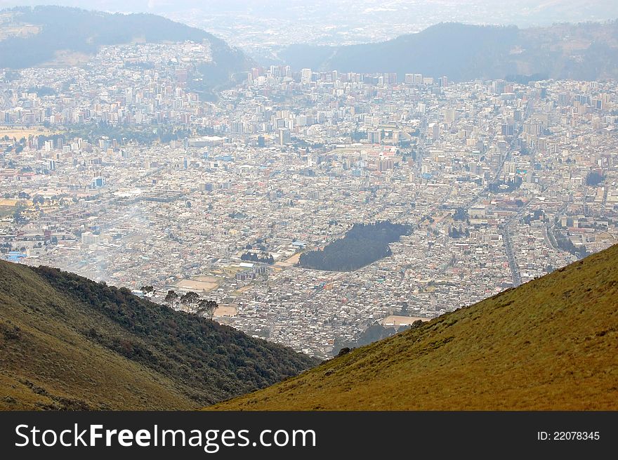 View Of Quito From The Top Of A Mountain.