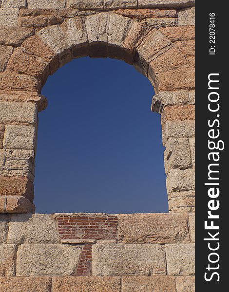 Window in Arena di Verona ancient amphitheater (Italy). Window in Arena di Verona ancient amphitheater (Italy)