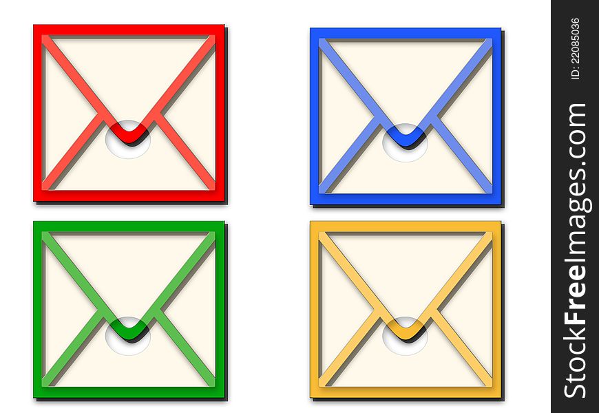 Four multi-colored e-mail on a white background. Four multi-colored e-mail on a white background