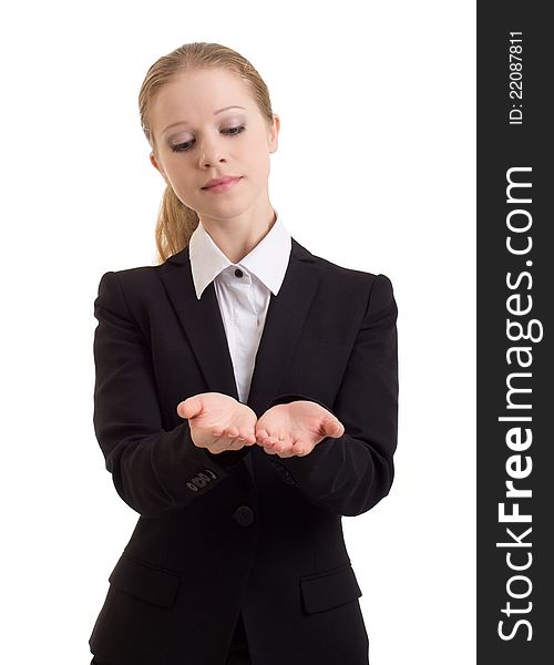 Business woman presenting something imaginary