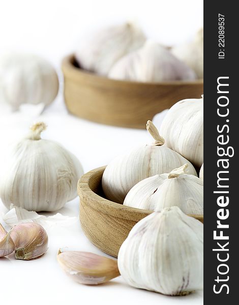 Garlic close up on white background
