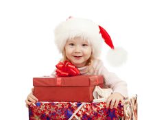 Happy Child In Christmas Santa S Hats With Gifts Royalty Free Stock Photo Happy Child In Christmas Santa S Hats With Gifts Royalty Free Stock Photo