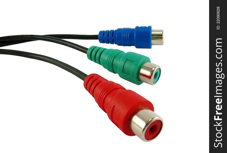 Three video cables with connectors isolated on a white background. Three video cables with connectors isolated on a white background