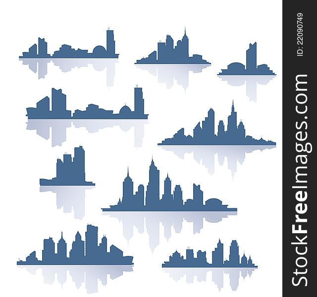 Various versions of the silhouettes of the city