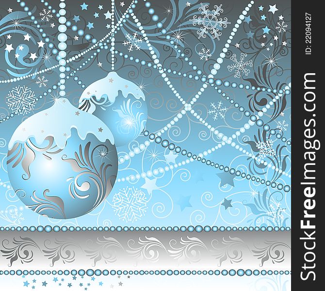 Christmas frame with balls, stars and snowflakes (vector)