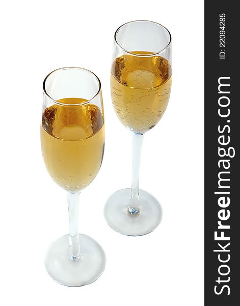 Two glasses of champagne. Isolated on white background