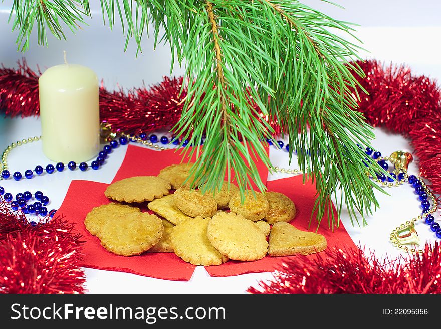 Traditional Christmas ginger cookies and Christmas background