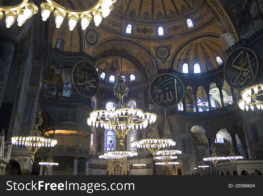 Interior of Hagia Sofia - famous monument in Istanbul