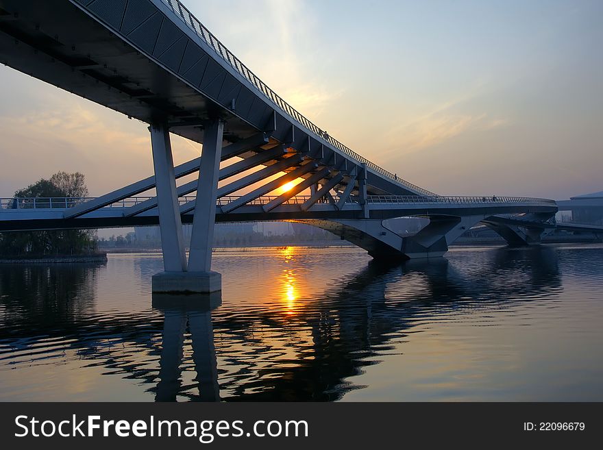Jifen Bridge is in the sunset. This bridge is in Taiyuan, Shanxi, China. Jifen Bridge is in the sunset. This bridge is in Taiyuan, Shanxi, China.