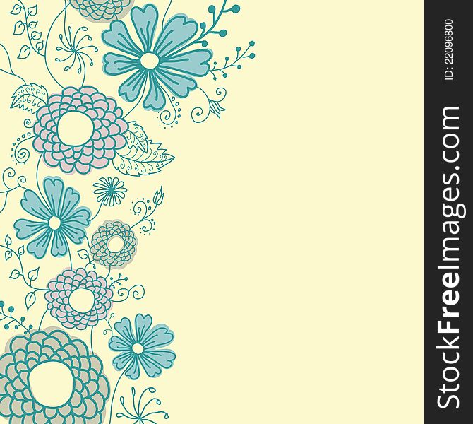 Romantic floral background in turquoise tones. Vector illustration