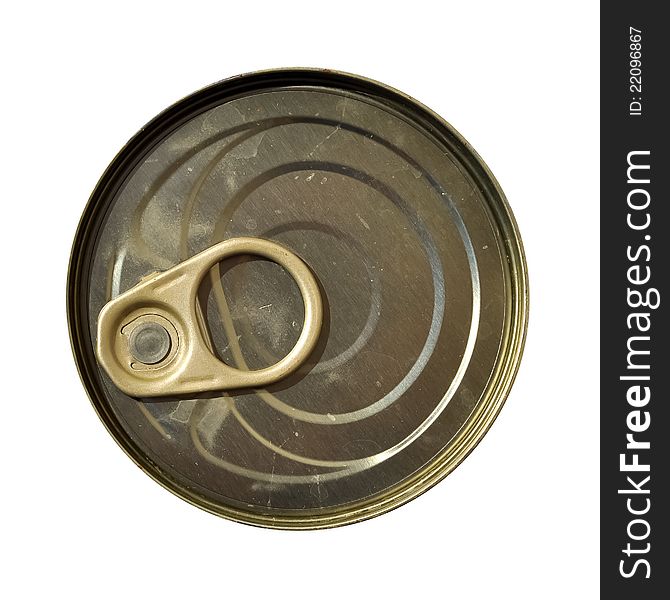 A top view of a can where its circular closed lid is portrayed. A top view of a can where its circular closed lid is portrayed