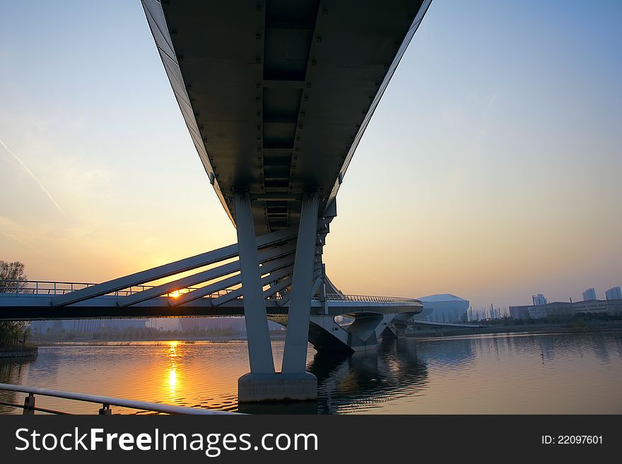 Jifen Bridge is in the sunset. This bridge is in Taiyuan, Shanxi, China. Jifen Bridge is in the sunset. This bridge is in Taiyuan, Shanxi, China.