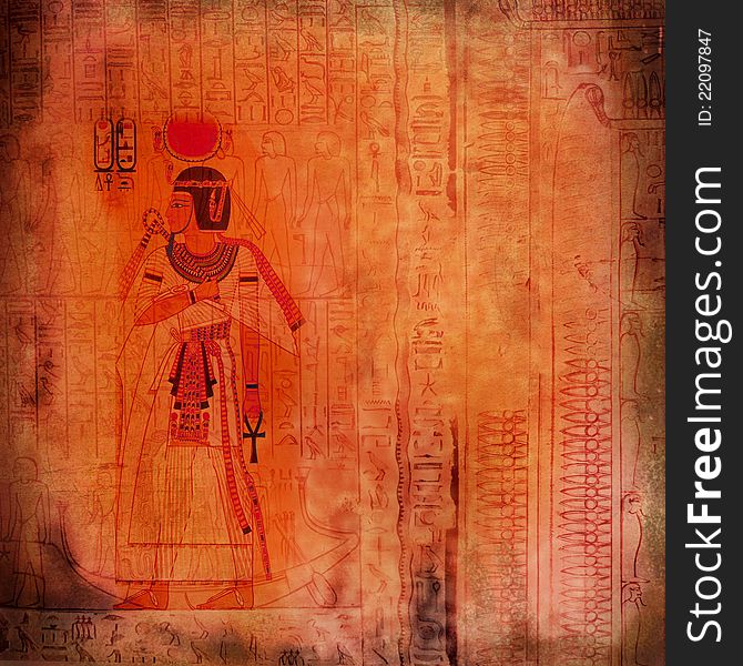 Wallpaper ancien Egypt inspired, with pharaoh figure and hieroglyphics. Wallpaper ancien Egypt inspired, with pharaoh figure and hieroglyphics