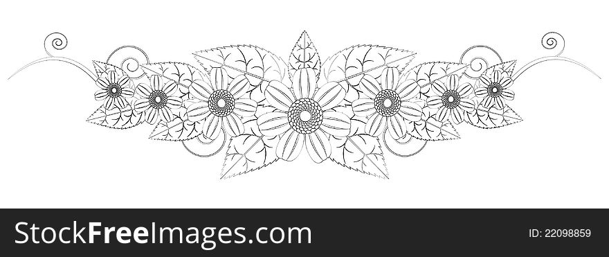 Contour image of the flower ornament
on a white background. Contour image of the flower ornament
on a white background