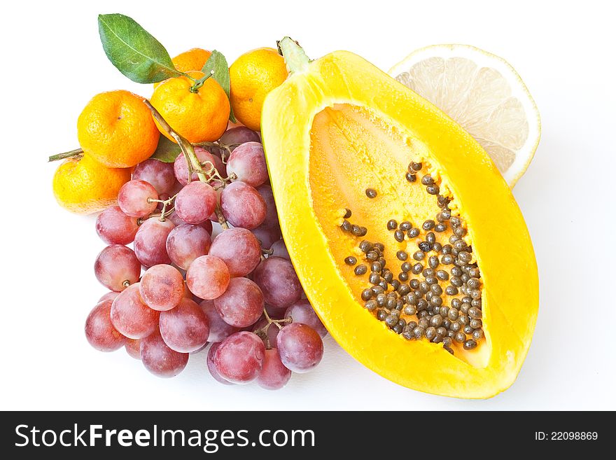 A many of fruit on white background. A many of fruit on white background