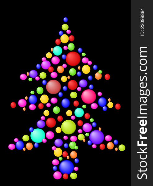 Abstract christmas tree with balls and black background