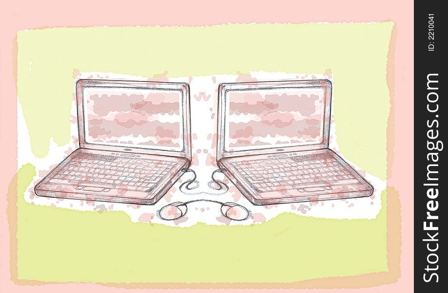Illustration of lap top done by hand coloured on the computer. Illustration of lap top done by hand coloured on the computer