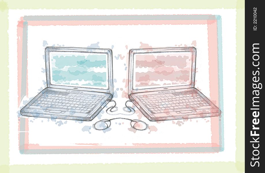 Illustration of lap top done by hand coloured on the computer. Illustration of lap top done by hand coloured on the computer